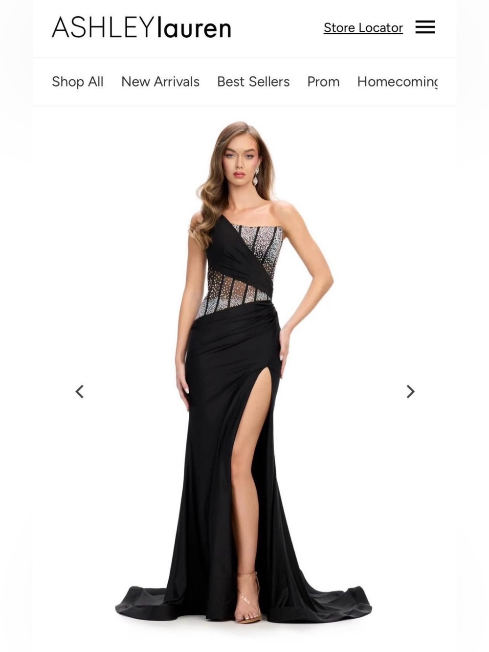 ASHLEYlauren Black One-Shoulder Prom Gown with Beaded Bodice